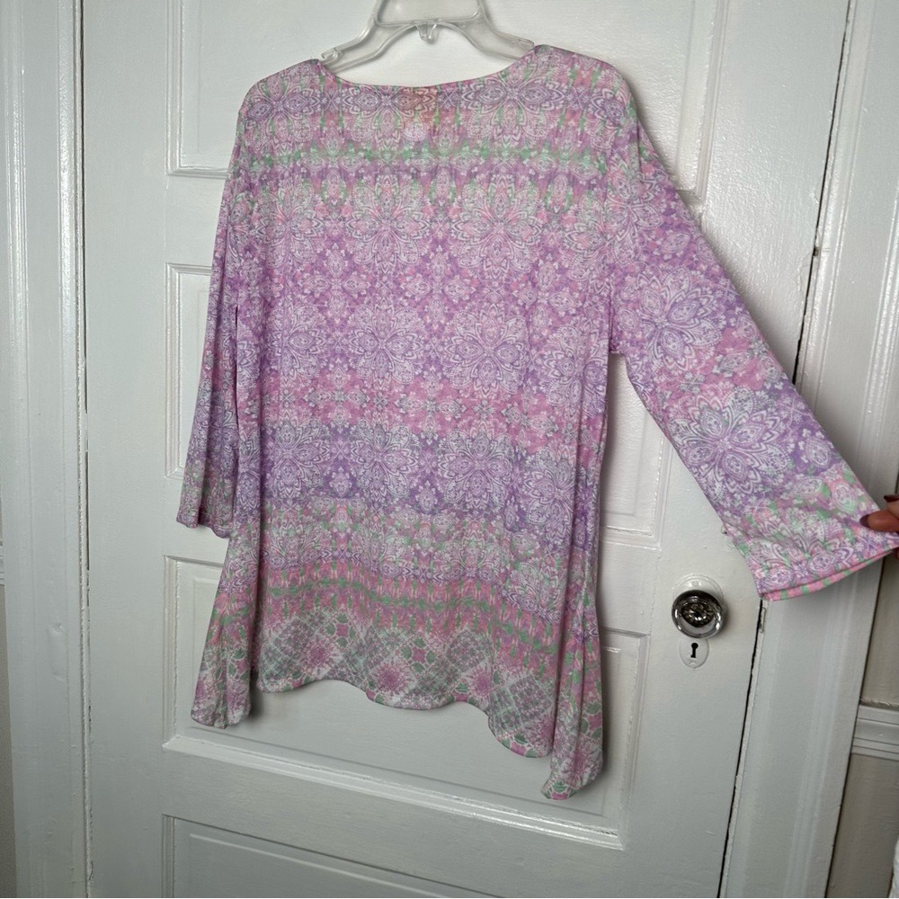 Ruby Rd. Geometric Boho Print Tunic‎ Top Pastel P… - image 4